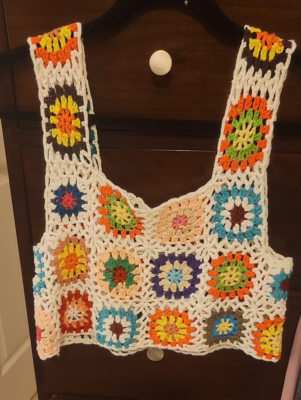 Womens Granny Square Crochet Cropped Tank Top  Colorful Festival Boho One Size